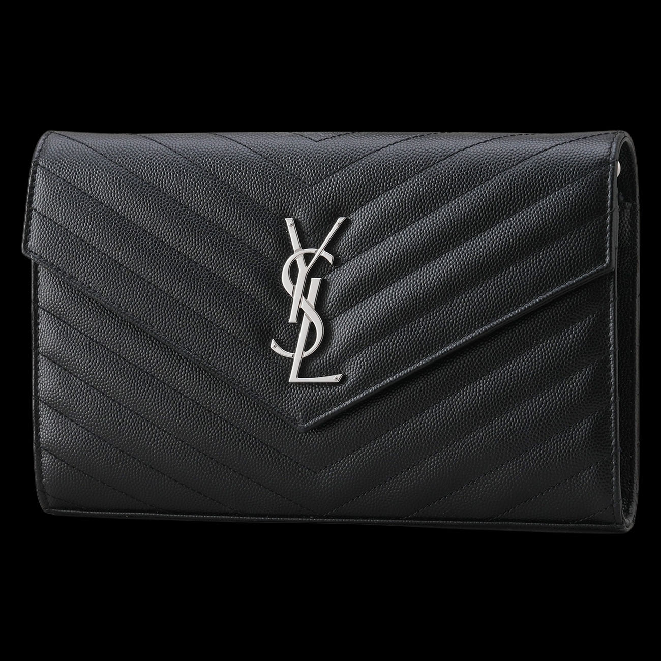 YVES SAINT LAURENT(USED)생로랑 377828 모노그램 쉐브론 체인 숄더백 블랙은장